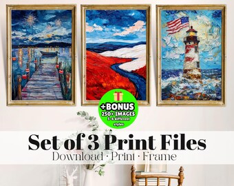 Patriotiska landskapstryck med 4 juli-motiv, Americana Impasto-konst (digital nedladdning)
