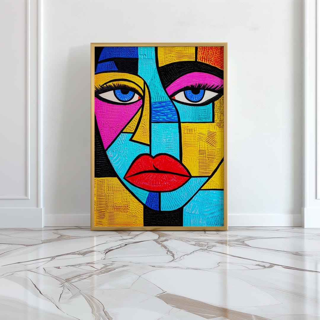Abstract Cubist Woman Face Canvas Wall Art, Modern Geometric Portrait ...