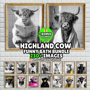 230+ BUNDLE  Funny Highland Cow Bathroom Art Prints Bundle (Digital Download)