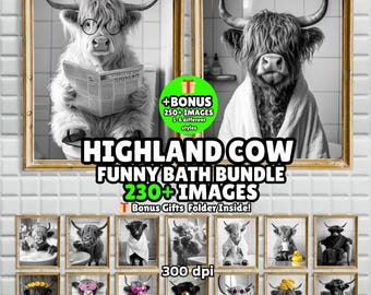 230+ Funny Highland Cow Bathroom Art Prints Bundle (Digital Download)