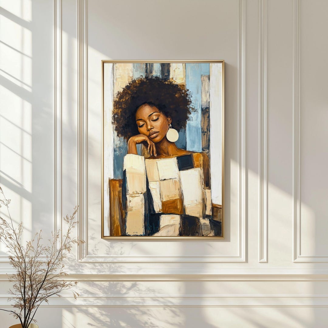 Abstract Black Woman Portrait Wall Art, Afrocentric Female Painting ...