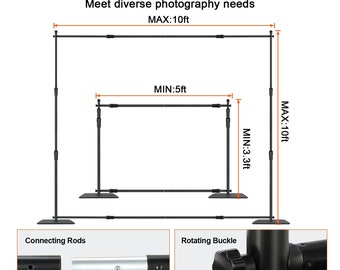 10ftx10ft Adjustable Heavy Duty Backdrop Stand, Pipe a drape kit, Weighted Steel Base, Backdrop Frame, Wedding, Party, Event, Photography