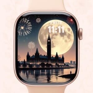 Pacchetto di sfondi per Apple Watch per il Giorno del Canada: fuochi d'artificio di Parliament Hill e foglie d'acero - Download digitale del quadrante patriottico canadese
