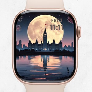 Pacchetto di sfondi per Apple Watch per il Giorno del Canada: fuochi d'artificio di Parliament Hill e foglie d'acero - Download digitale del quadrante patriottico canadese
