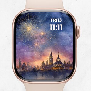 Pacchetto di sfondi per Apple Watch per il Giorno del Canada: fuochi d'artificio di Parliament Hill e foglie d'acero - Download digitale del quadrante patriottico canadese