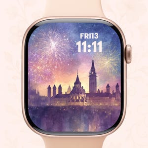 Pacchetto di sfondi per Apple Watch per il Giorno del Canada: fuochi d'artificio di Parliament Hill e foglie d'acero - Download digitale del quadrante patriottico canadese