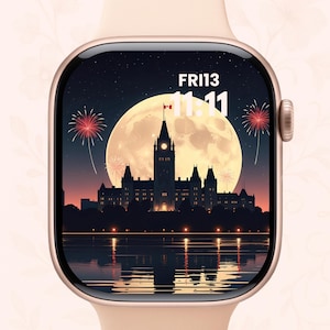 Pacchetto di sfondi per Apple Watch per il Giorno del Canada: fuochi d'artificio di Parliament Hill e foglie d'acero - Download digitale del quadrante patriottico canadese