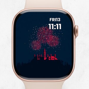 Pacchetto di sfondi per Apple Watch per il Giorno del Canada: fuochi d'artificio di Parliament Hill e foglie d'acero - Download digitale del quadrante patriottico canadese
