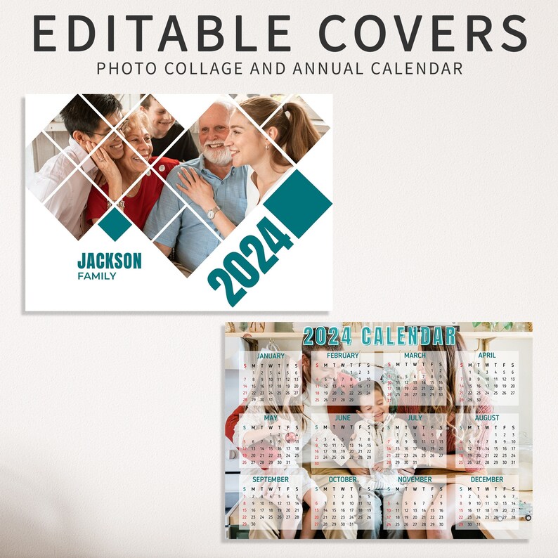 Business Card Calendar, 2024 Calendar Editable Photo Collage Canva