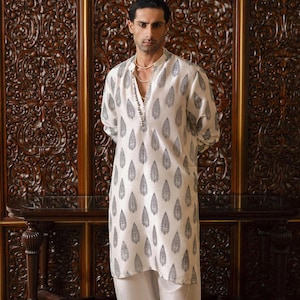 Men Kameez Shalwar, Kurta Pajama, Pakistani Salwar Kameez, Men&#39;s Ethnic Clothing, Block Printed Kurta