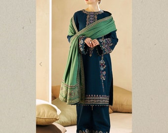 Embroidered Salwar Kameez, Original Zara ShahJahan coco, Khaddar Suit, Winter Dress, Woolen Shawl, All sizes available