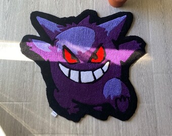 Alfombra capitoné Gengar, alfombra mullida hecha a mano, alfombra para amantes de los dibujos animados, alfombra personalizada, regalo pokemon.