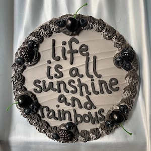 10 inch Black Cake Art, Sunshine and Rainbows, Fake Cake Art, Dopamine Decor, Customizable Artwork, Maximalist Decor, Funky Decor