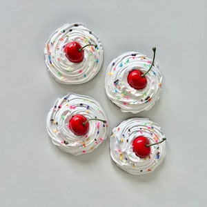 Cupcake Magnets, 4 Sprinkle Cupcakes, Fake Cake, Cherry on Top, Dummy Cake