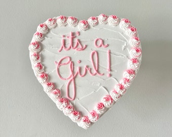 It’s a Girl, Gender Reveal Cake, Fake Cake, White Heart Cake Art, 8” Wall Decor, Baby Girl, Nursery Decor, Pregnancy Announcement