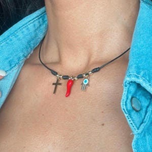Amulet Necklace, Protection Jewelry, Red Chili Pepper Charm, Italian Horn Cornicello  Necklace, God Necklace, Evil Eye Gift for women,