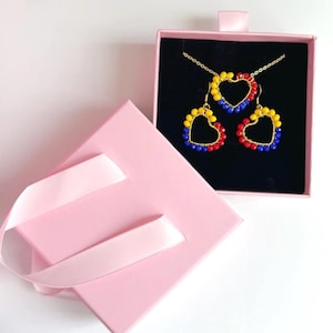 Venezuelan Jewelry Set: 14k Goldplated Tricolor Heart Necklace & Earrings
