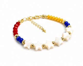 Tricolor Crystal Venezuela Bracelet: 14k Gold Plated Heart, Star Charm