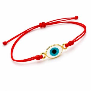 Turkiskt onda ögat-armband: Röd sträng, 14k guldpläterad amulett