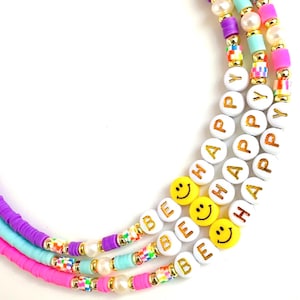 Be Happy Halskette, Smile Face Halskette, Lustiges Schmuck für Mädchen, Happy Face Halskette, süßes Geburtstagsgeschenk für Mädchen, Emoji Schmuck, 14-Zoll