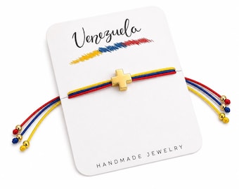 Venezuelan Bracelet: Tricolor Cord, Gold Cross, Adjustable Gift