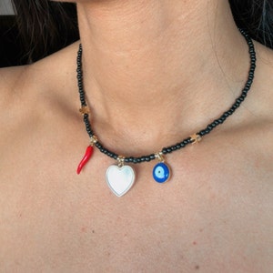 Portafortuna Charm Necklace: Italian Horn, Evil Eye, Heart