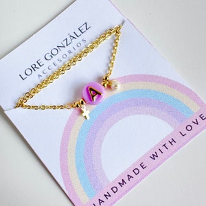 Collar de letras para niñas, Regalo personalizado para niñas, Joyería infantil, Collar con paño de limpieza, Collar para niños pequeños, Charms para niña