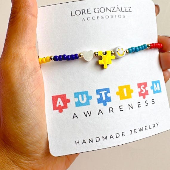 Autism Awareness Beaded Bracelet: Puzzle Piece Charm, Support Gift