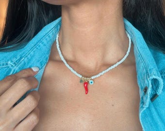 Italiaanse ketting met rode hoorn: 14k vergulde cornicello-amulet - België
