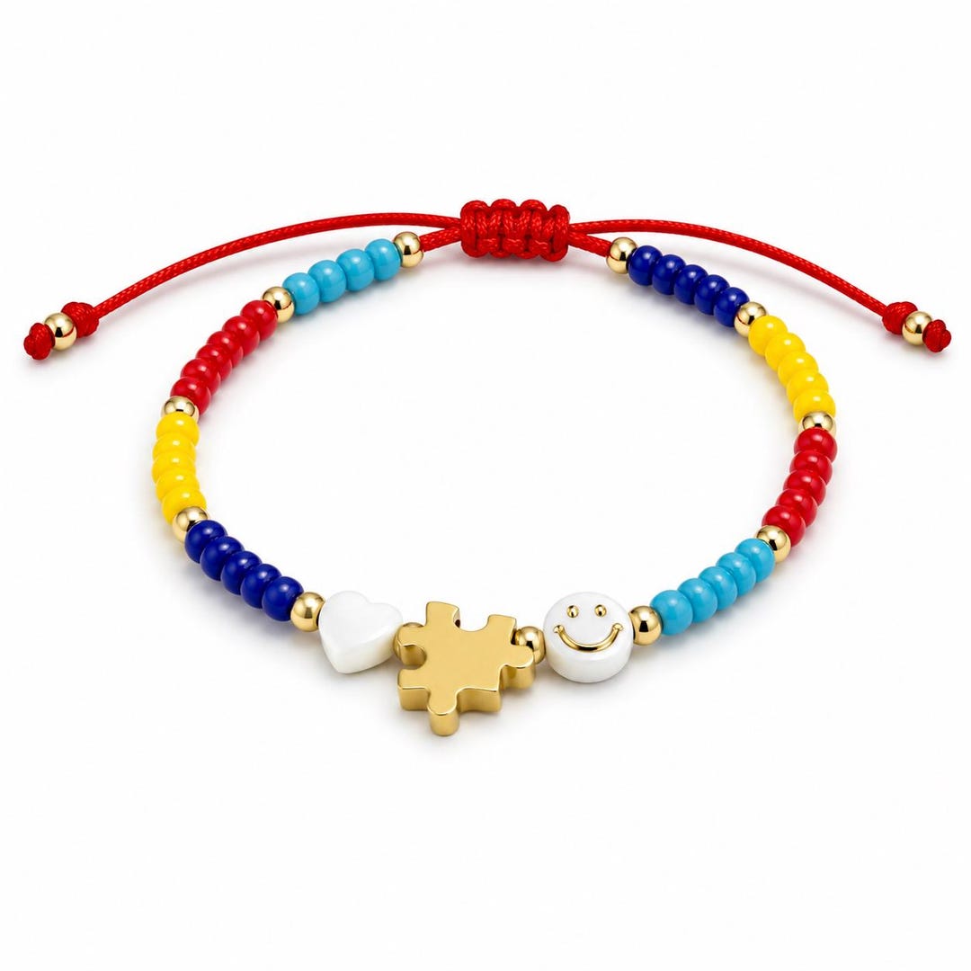 Autism Awareness Beaded Bracelet: Puzzle Piece Charm, Support Gift