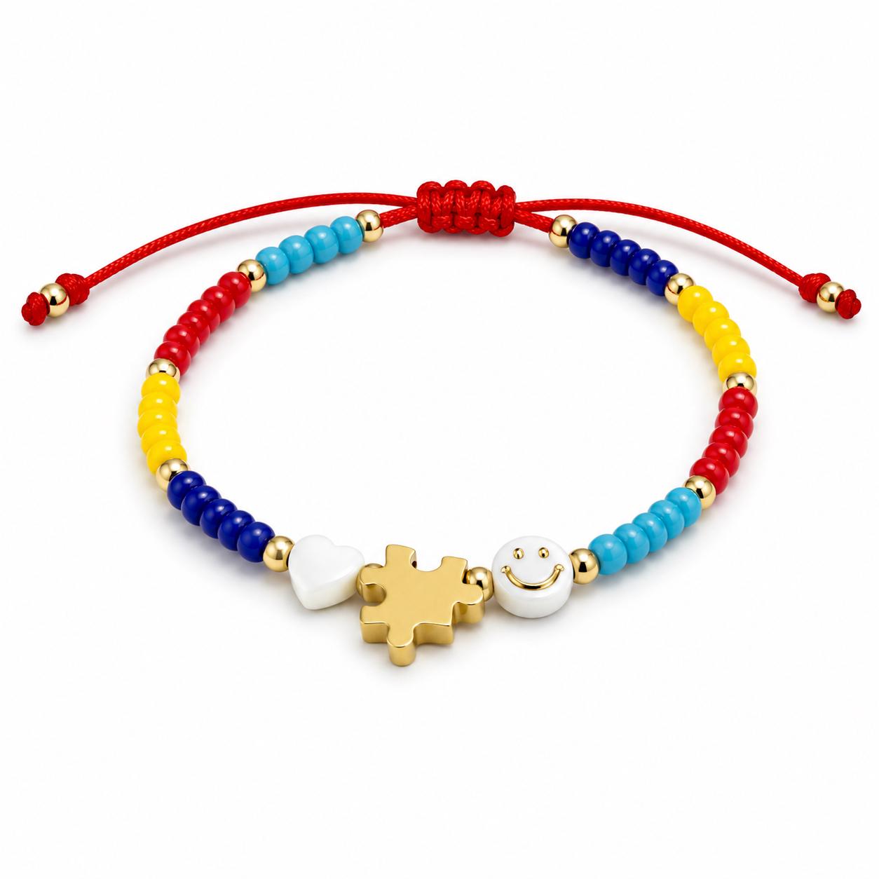 Autism Awareness Beaded Bracelet: Puzzle Piece Charm, Support Gift