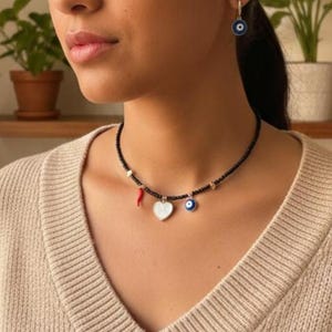 Collana con ciondolo Portafortuna: Corno italiano, Malocchio, Cuore