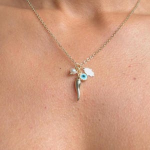 Italian Gold Horn Necklace, 14k Gold Plated Cornicello Good Luck Pendant, chili pepper necklace, Italian cornicello Amulet Protection