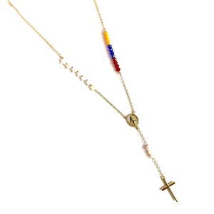 14K Goldplated Venezuelan Rosary Necklace: Tricolor Crystal Jewelry