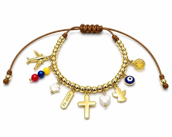 Venezuelan Charm Bracelet, Venezuela Gift, Faith Cross Bracelet, Evil Eye, Citrine, Angel, Airplane, Adjustable , Venezuelan Wished bracelet