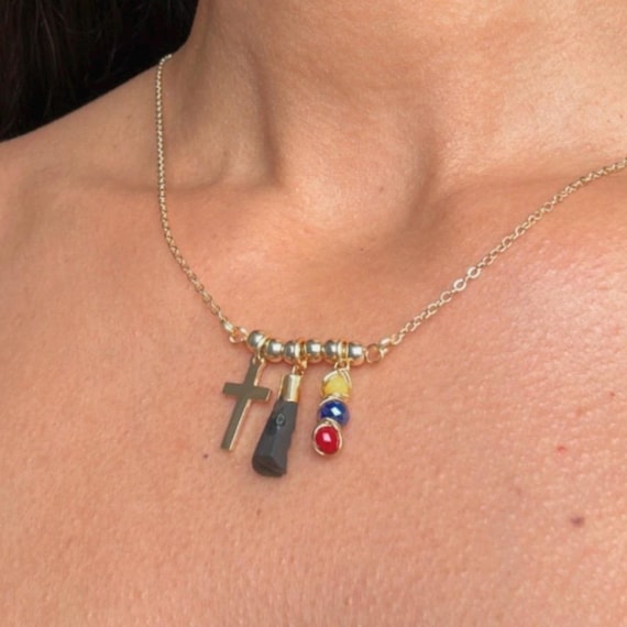14K Gold Plated Venezuelan Azabache Necklace: Tricolor Crystal