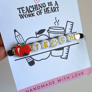 Braccialetto In Ceramica A Forma Di Mela Per Insegnanti, Fatto A Mano, Corda Regolabile Con Biglietto, Regalo Ringraziamento Fine Anno