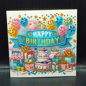 Finished Diamond Art - Sparkling Birthday Card with White Envelope