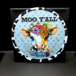 Finished  Diamond Art - Cow-MOO Y&#39;ALL Embellished Wall Hanging