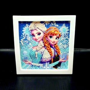 Finished  Diamond Art -  Princess Tabletop Picture in White Plastic Frame