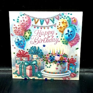 Finished Diamond Art - Sparkling Birthday Card with White Envelope