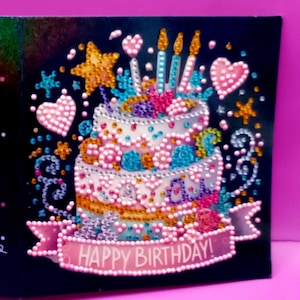 Finished Diamond Art - Sparkling Birthday Card with White Envelope