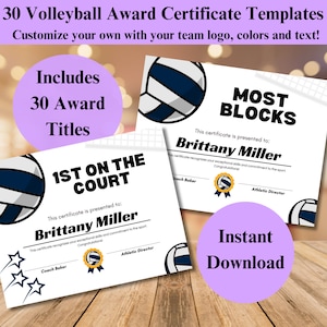 End of Season Volleyball Awards, Editable Volleyball Award Certificates, Volleyball Awards, Volleyball Template, Navy