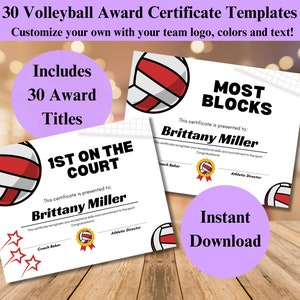 End of Season Volleyball Awards, Editable Volleyball Award Certificates, Volleyball Awards, Volleyball Template, Red