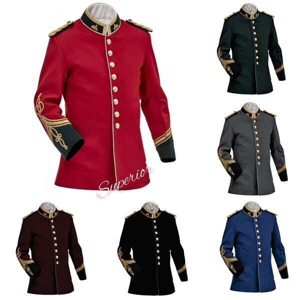 Veste de guerre zouloue pour homme, tunique d'officier vintage traditionnelle, veste Circa pour homme, veste anglo britannique 1879 Disponible en différentes couleurs