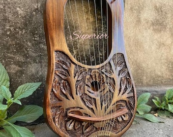 Rosewood 10 Metal Strings Lyre Harp/Rosewood Premium Quality Flower Design Lyre Harp 10 Strings Best Seller Lyra Harp