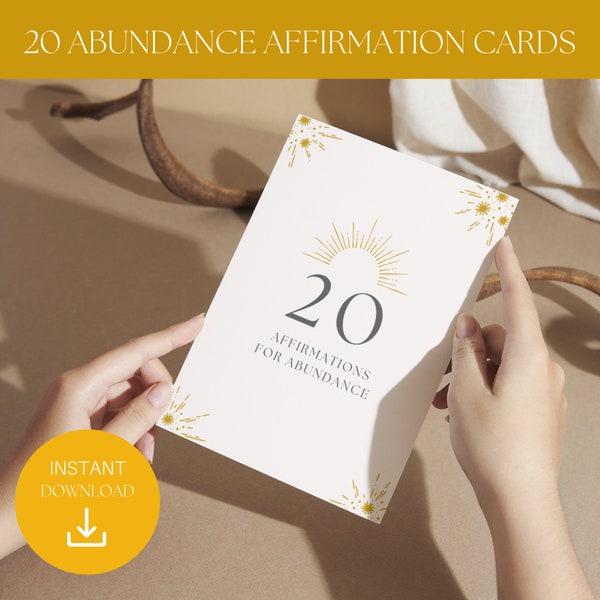 Printable 20 Daily Abundance Affirmation Cards, Wealth Affirmation, Mindfulness Affirmations, PDF Digital Download, Affirmations Deck