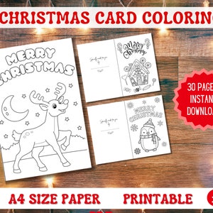 Printable Christmas Coloring Cards for Kids, Color your own Holiday Cards, Christmas Colouring for Children, A4 PDF, Holiday Greetings Cards