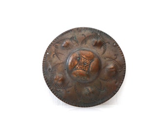 Antique traditional Scandinavian copper brooch, handmade costume jewelry worn by women from Dalarna, Sweden. With Free delivery