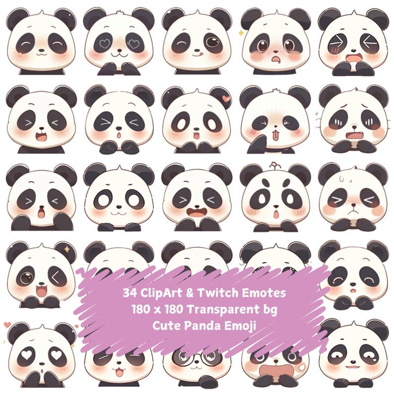34 Cute Panda Emojis, Twitch Emote, Transparent PNG, Clipart, Digital